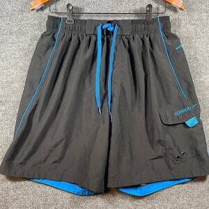 Speedo Swim Shorts Men's Medium Black/Blue Fully Lined Pockets Surfer Beachwear